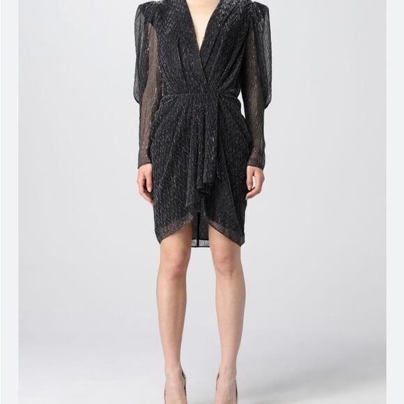 Ba&Sh Celia Black Ruffle Velvet Dot Cocktail Party Dress, Edgy, Dark, Goth, XS - Picture 3 of 15